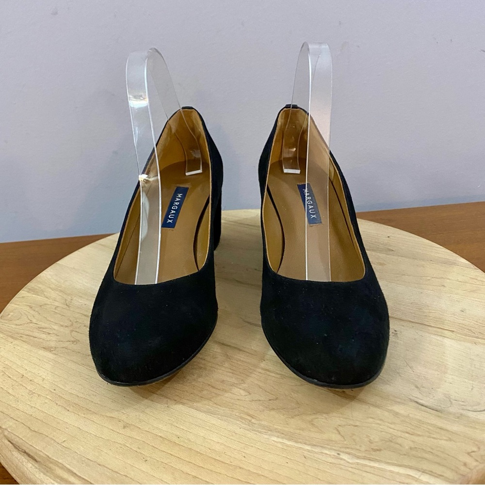 Margaux The Heel Black Suede Pumps Block Heel Almond Toe Work Office Sz 8 M - Picture 3 of 14